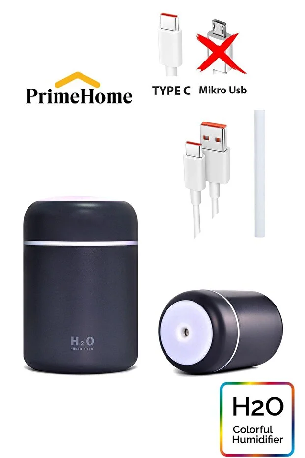 H2o 300 ml Type C Girişli Hava Nemlendirici Ve Aroma Difüzörü Antrasit